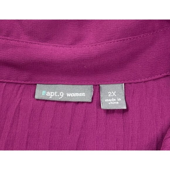 Apt. 9 Woman 2X Purple Crinkle Button Front Blouse Top - Picture 3 of 4